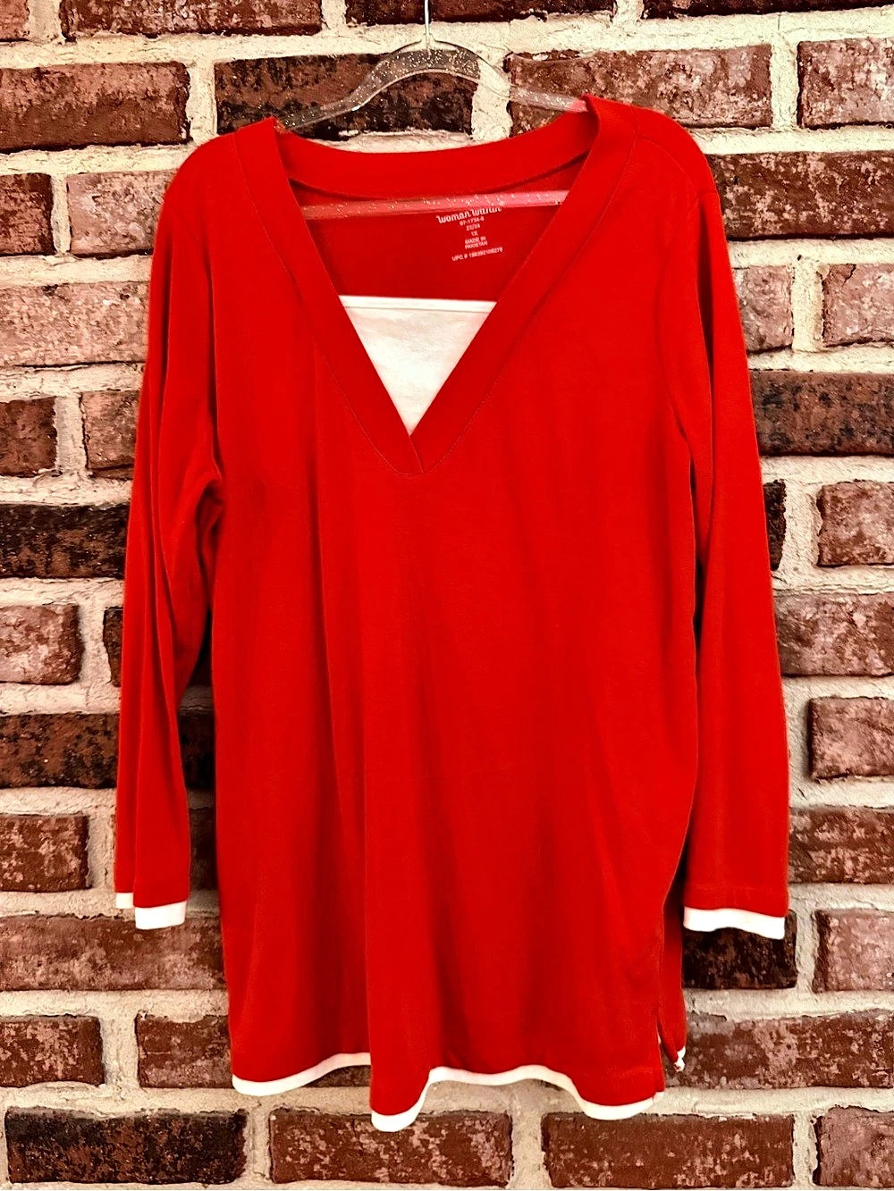 Women Within Red & White Trim V-Neck Tunic Size 1X Like New